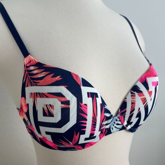 VICTORIAS SECRET PINK BRA 32C Padded Push Up Wear Everywhere Pink Spellout - Picture 3 of 9